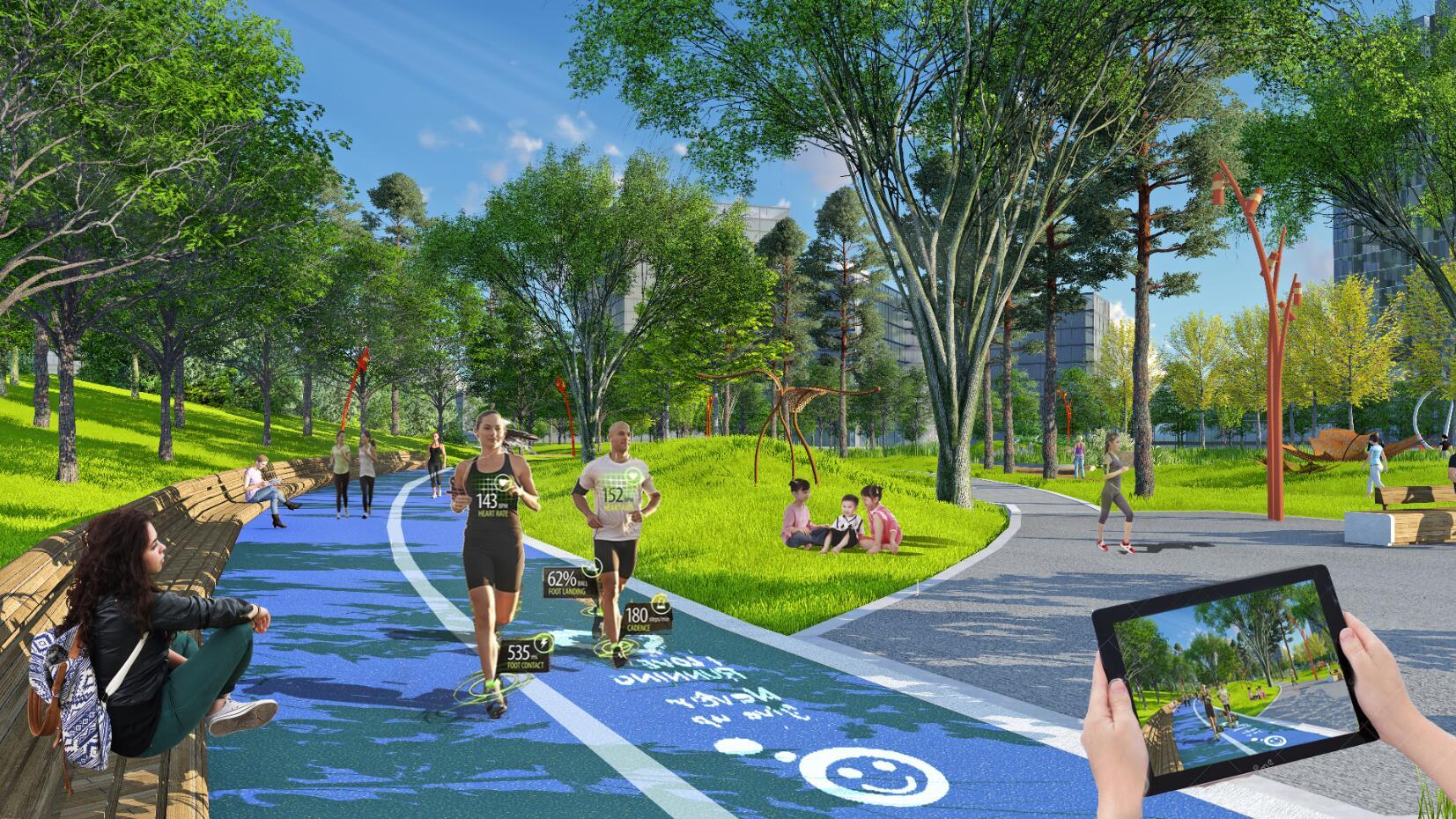 跟着AR互动屏练太极武汉常青公园升级AI智慧步道